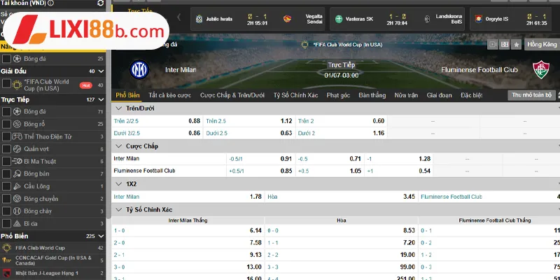 Bảng kèo Inter Milan Vs Fluminense ngày 01/07/2025