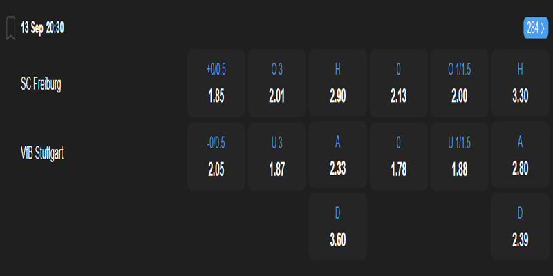 Freiburg vs Stuttgart - bảng tỷ lệ kèo